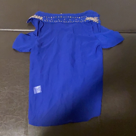 Button up chiffon blue shirt. - Picture 2 of 2